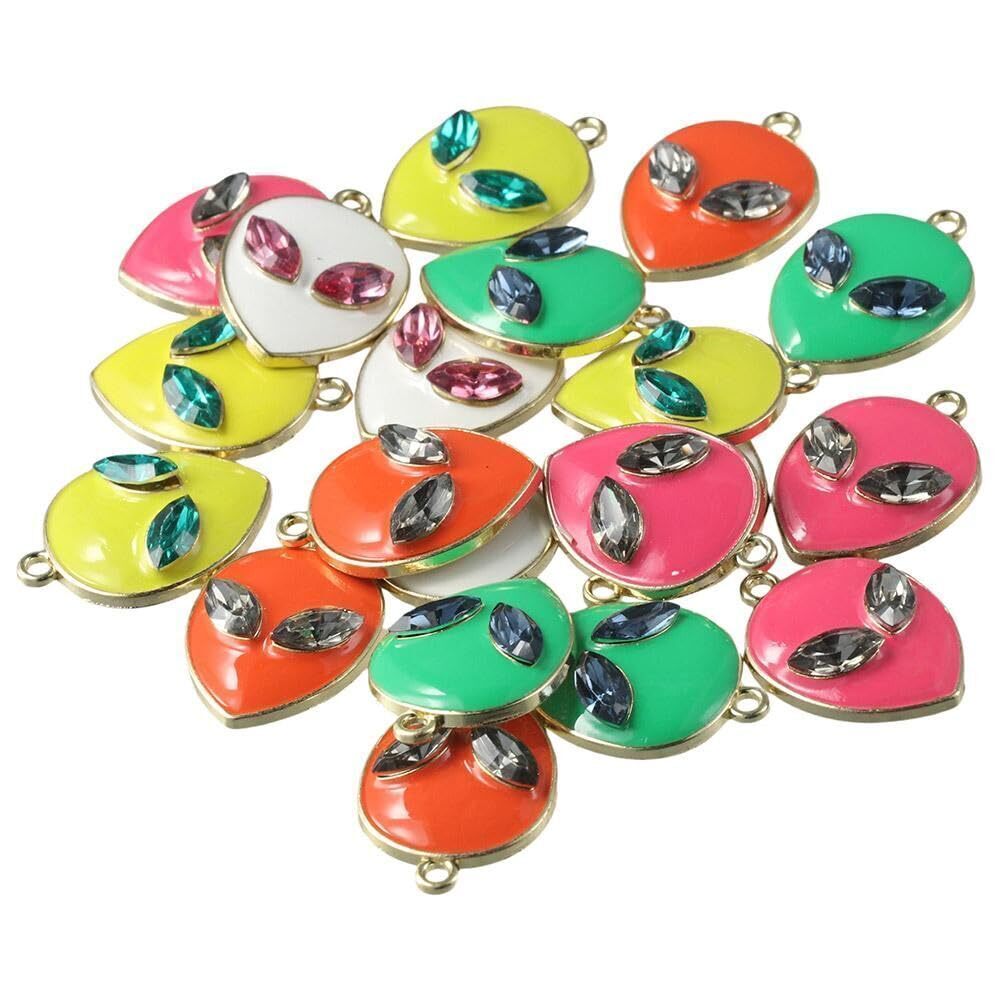 6964 20Pcs Cute Alien Head Dangle Charm Enamel Charms with Rhinestone
